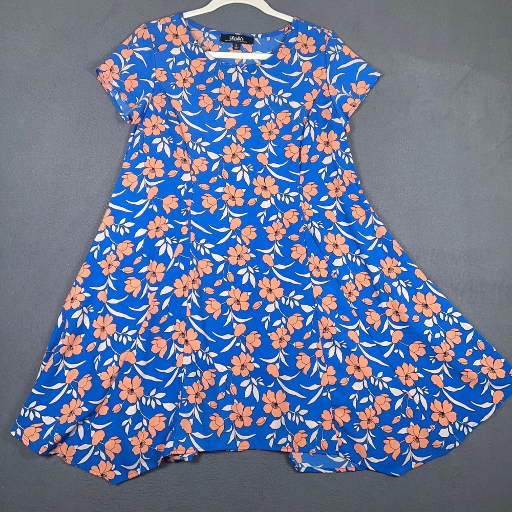 Lulu's Dress Womens XS Blue Floral A-Line Short Sleeve Swing Mini Casual